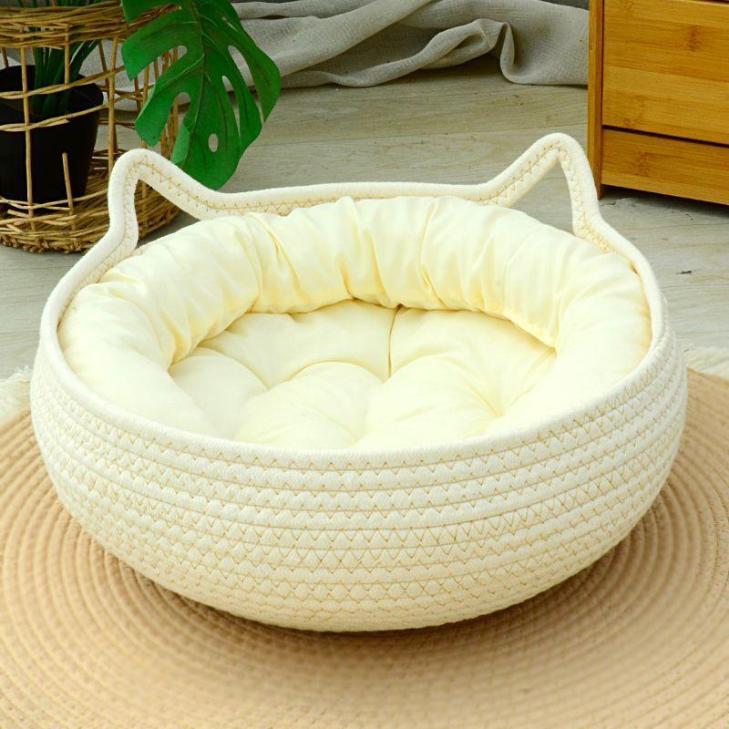 Patul pentru pisici Four Seasons țesut tapițerie detașabilă Casă de dormit Pardoseală din ratan lavabil pentru pisici Accesorii pentru animale de companie