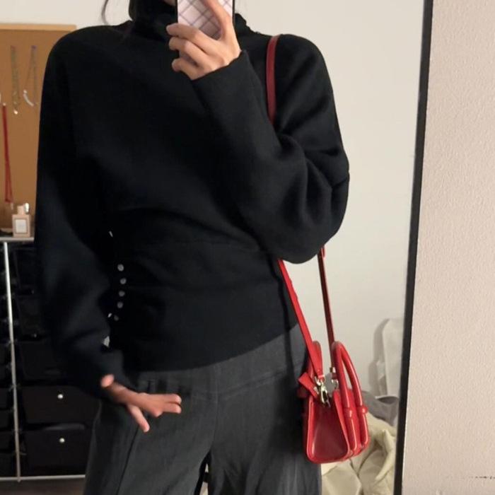 Andy fleece washing water loose gray turtleneck waist knitted sweater new autumn and winter casual one size fits all чёрный 2450₽