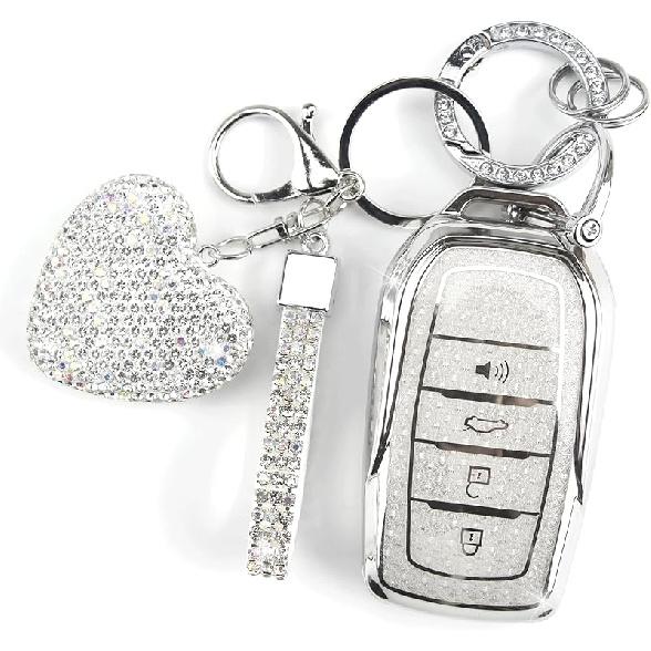 Key Fob Cover With Diamond Keychain Fit For Toyota Car Key Holder Compatible With Camry 2025, Venza -2024, RAV4 Prime, Land Cruiser, Fortuner, Grand
