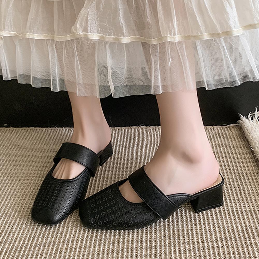 Large Size 34-40 Women's Sheepskin Slip-on Flats Summer Mules Square Toe High Quality Soft Comfort Casual Female Sandals Shoes