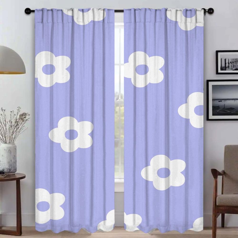 Bug Resistant Curtains Living Room Curtain Cute Flowers Partition Shades Home Interior Tulle Bedroom Set Of 2 Made Polyester Washable Ready