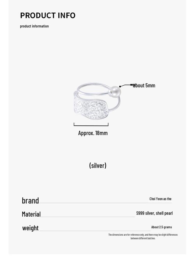 Silver Korean Style Wide Band Pearl Ring - Niche Texture Open Design for Autumn and Winter