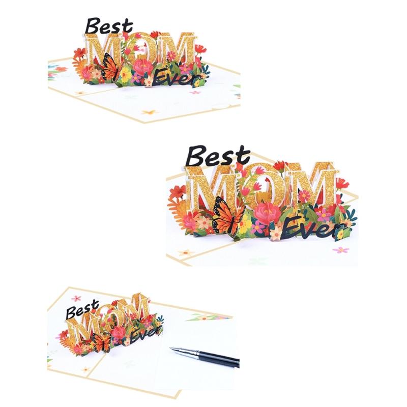 3D Mothers Day Best Mom Greeting Card Handwriting Card Access for Wedding Birthday Invitation Cards