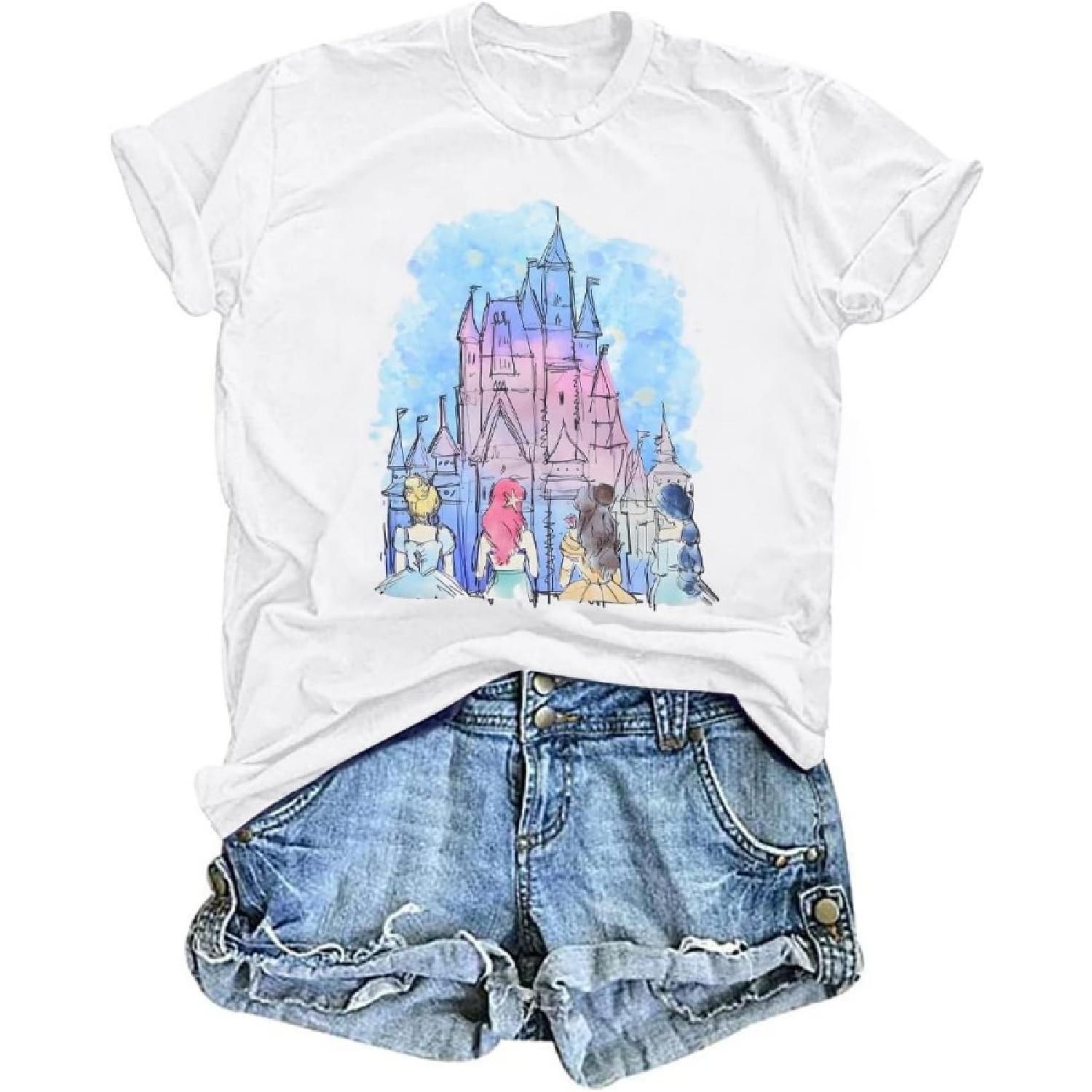 

Magic Kingdom Shirts Castle T Shirts for Women Princess Castle Shirt Funny Vacation Trip Tee Casual Holiday Top XXXXXL білий