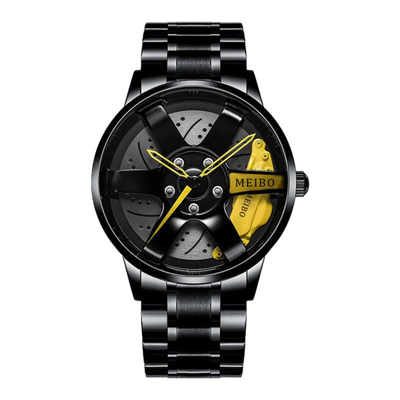 Trendy Men's Sports Car Wheel Hub Design Watch with 3D Racing Elements