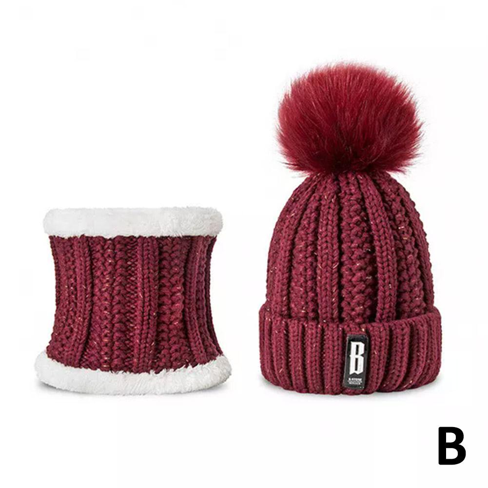 

Fashon Winter Knitted Scarf Hat Set Thick Warm Skullies Beanies Hats for Women Solid Outdoor Snow Riding Ski Bonnet Caps Girl One size