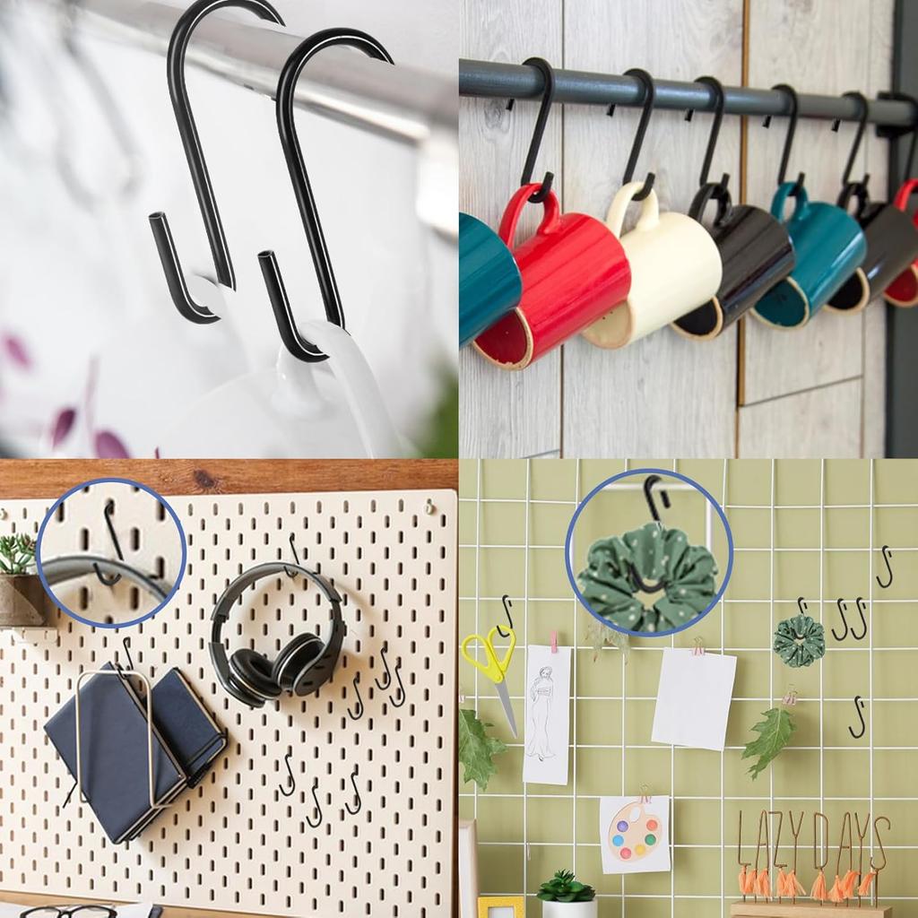 30 Pcs 2.4 Inch(60MM) Heavy Duty S-Shaped Hooks - Black S Hooks for Hanging, Wall, Curtain, Siding, Pot, Shower, Kitchen, Plants, Towels