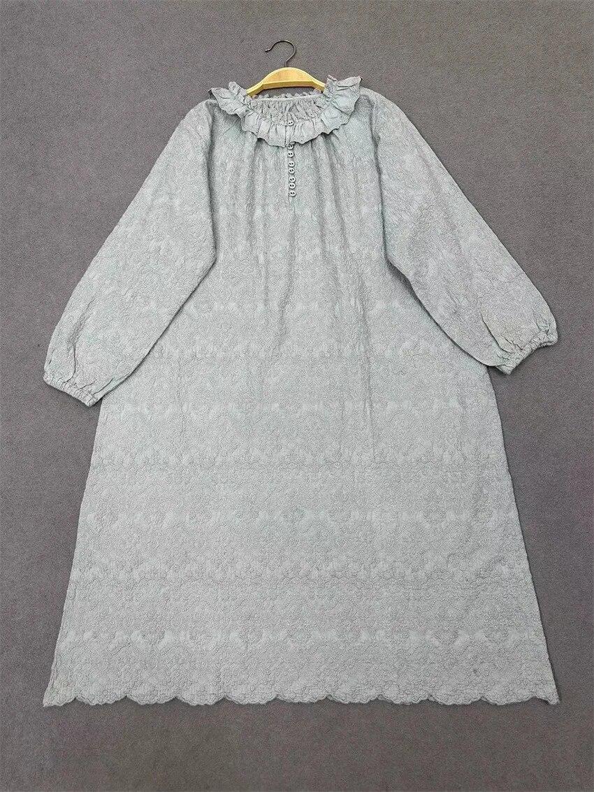 

Johnature Forest с вышивкой и длинными рукавами, женские платья на весну и лето, хлопковые свободные женские платья миди с боковым вырезом One Size светло-синий