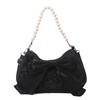 Women's Summer 2026 Trendy Crossbody Bag: Pleated Pearl Handbag with Cute Bow