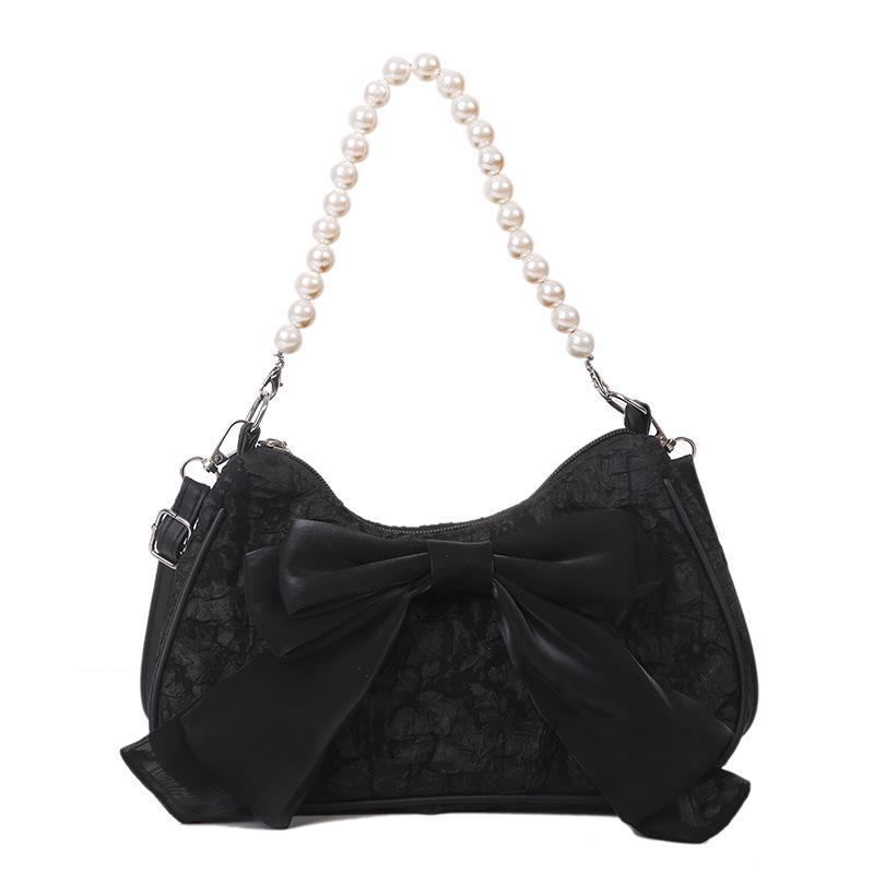 Women's Summer 2026 Trendy Crossbody Bag: Pleated Pearl Handbag with Cute Bow