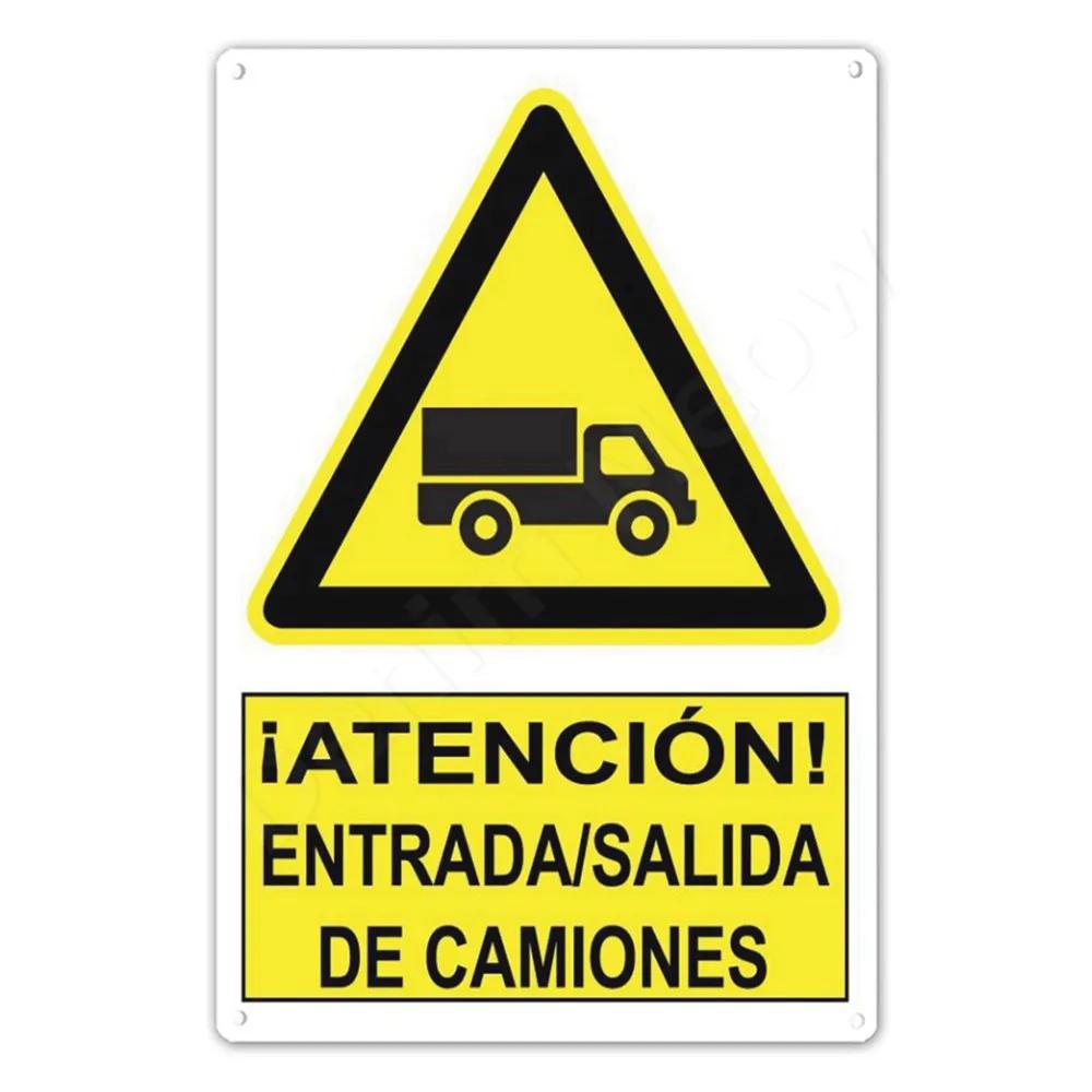 Spanish Warning Sign, Danger Metal Sign for Street, Yard, Bar, Workshop Decor, Yellow Waterproof Caution Signs, Outdoor Indoor