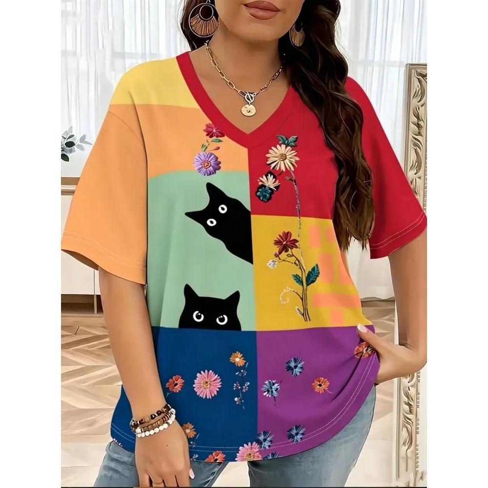 Comfortable Versatile V-neck Short-sleeved Women s Top Fashionable Loose T-Shirts Women’s S