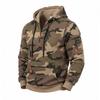 Men's Camouflage Half Zip Hoodie, Long Sleeve Drawstring Hooded Sweatshirt with Zipper Pockets, Casual Tactical Streetwear Pullover for Men