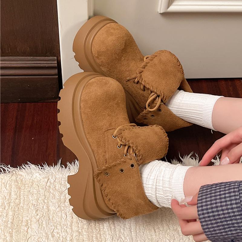 Fashion Flats Platform Women Ankle Boots Suede Dress Designer Shoes Casual Cozy Sport Boots 2025 Winter Fashion Chelsea Botas Para Mujer