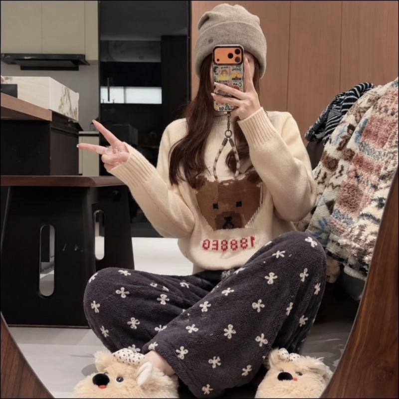 Thick Fleece Lined Lounge Pants Women Winter Warm Casual Wearable Sleepwear Plus Size