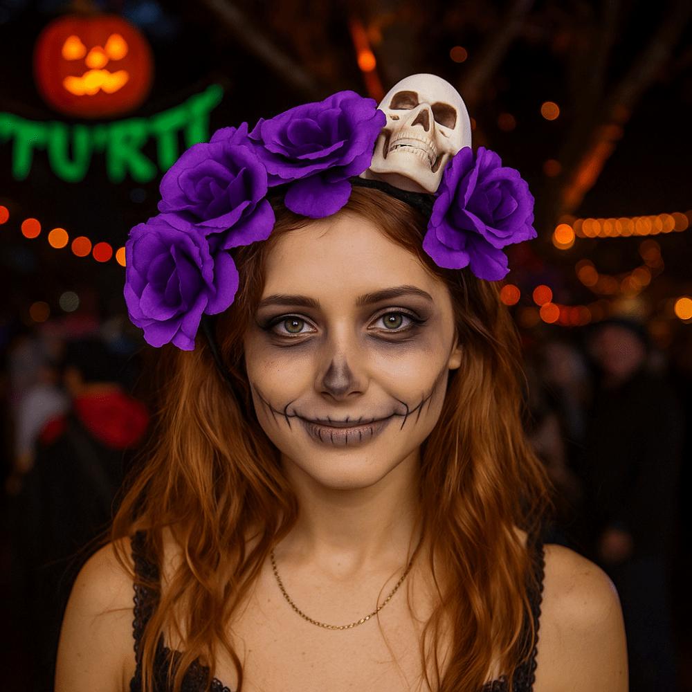 Halloween Decor Skull Head Headband Simulation Flower Gothic Flower Hairband  Party