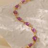Gold Plated Amethyst Color Rectangle CZ Link Bracelet With Extension Chain
