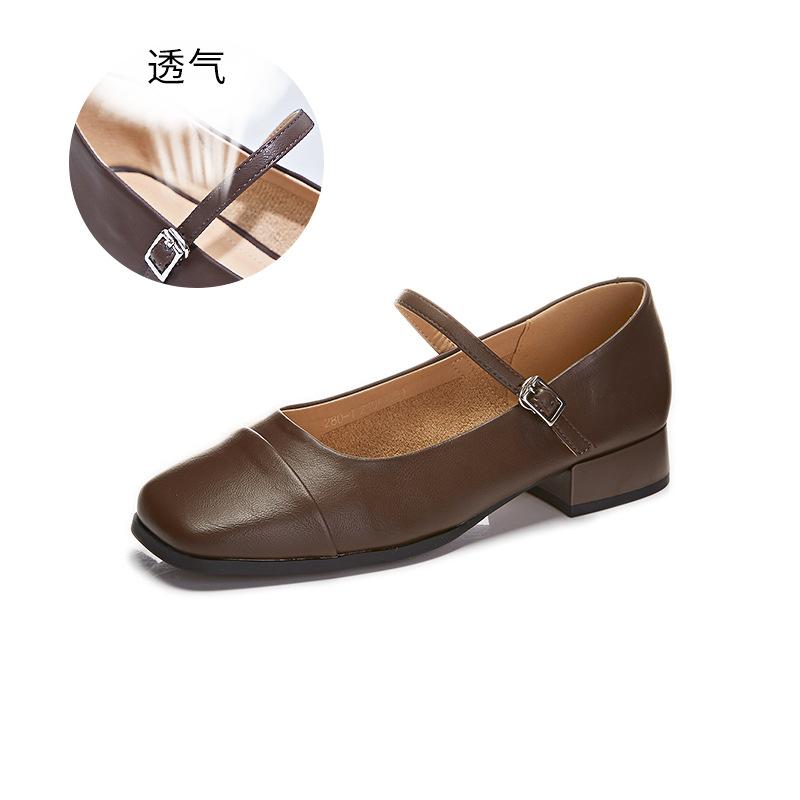 

New Mary Jane shoes women s 2025 spring single shoes shallow mouth small fragrant style one-word buckle fashion shoes retro versatile women s shoes 40 коричневый