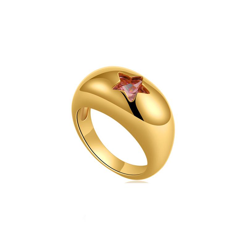 Gold Plated Waterproof Multi-color Crystal Chunky Striped Texture Rings Delicate Shiny Square Zircon Wed Ring Punk Jewelry