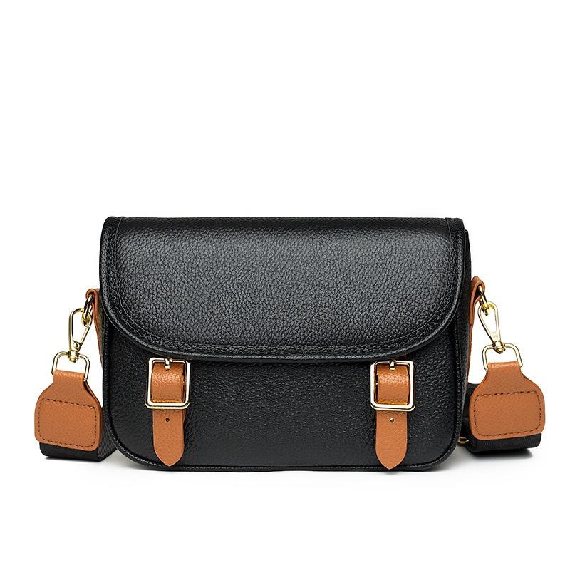 Real Cowhide Lychee Pattern Messenger Bag Contrasting Color Messenger Shoulder Messenger Bag Plus