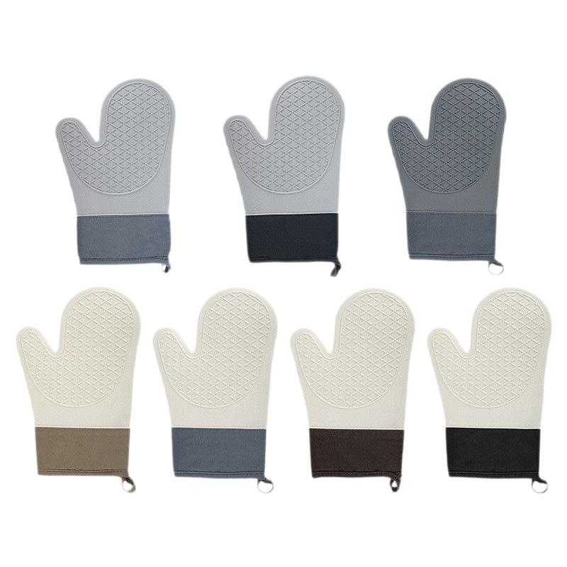 Silicone Heat-Resistant Anti-Slip Oven Gloves with Cotton Lining and Diamond Pattern