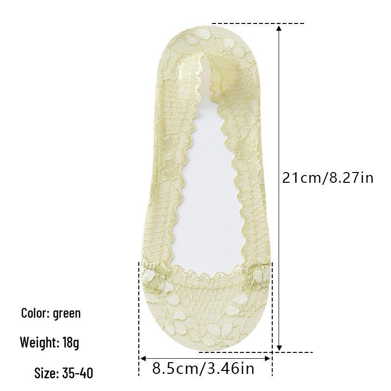 Lace Trim Low Cut Women’s Ankle Socks - Invisible, Non-Slip, Breathable Cotton Blend Slip-on Sole зелёный
