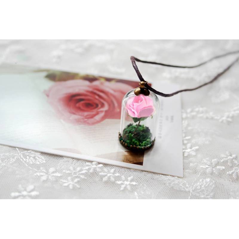 The Little Prince Rose Glass Bottle Necklace With Alloy Pendant And Leather Chain For Women