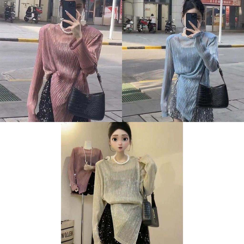Hanbok Irregular Shine Thread Sun Protection Tshirt For Autumn Casual Women