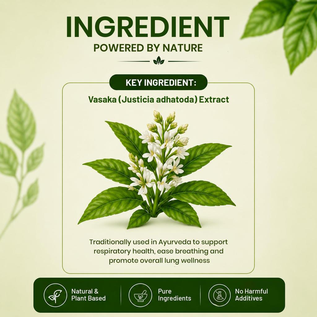 Pure Nutrition Vasaka Tabletten | Vasaka Tabletten | Kräuterergänzungsmittel für die Atemwegsgesundheit, Lungenfunktion & tägliche Immununterstützung | Ayurvedisch Für