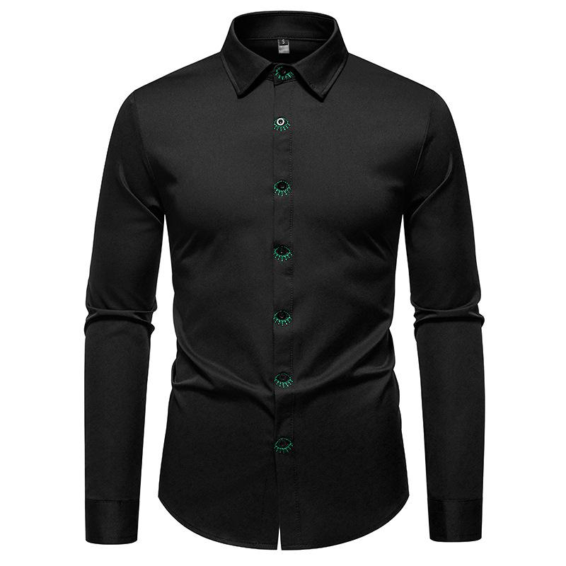 Autumn Men'S Embroidered Design Long-Sleeved Shirt European Size Men'S Casual Loose Long-Sleeved Shirt