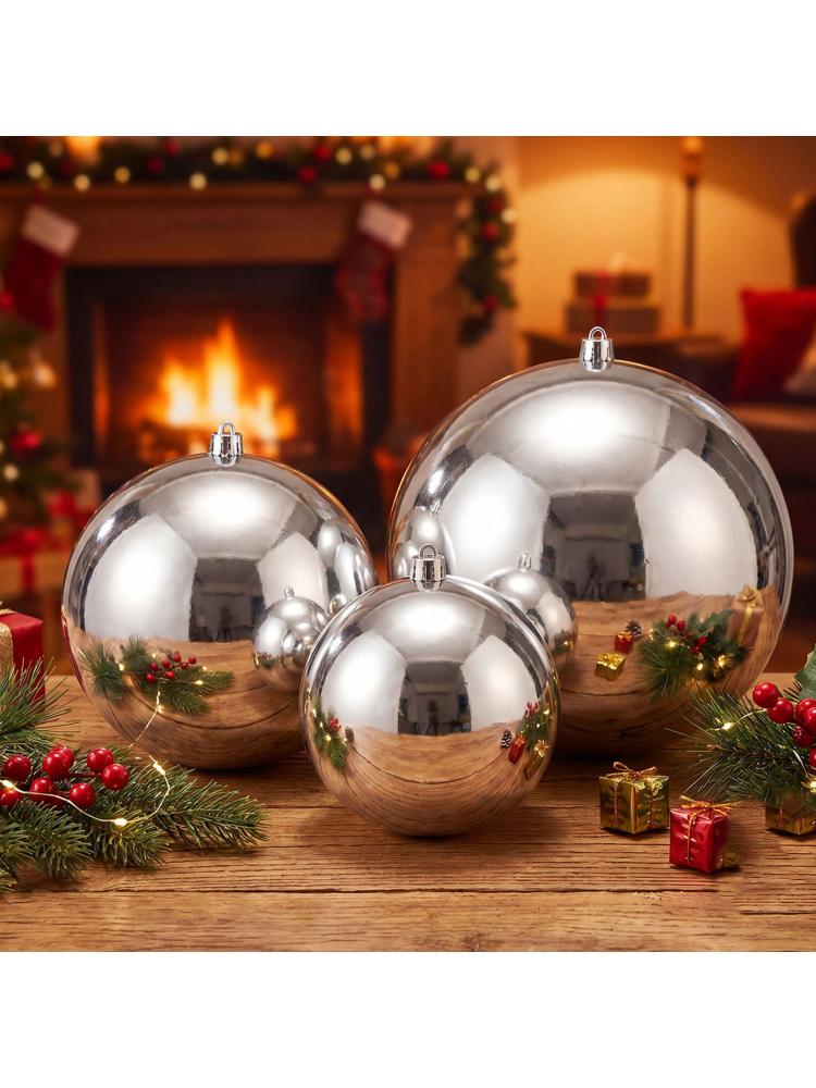 Oversized Silver Reflective Christmas Decors Ball Portable Plastic Hanging Ornament For Christmas And Parties