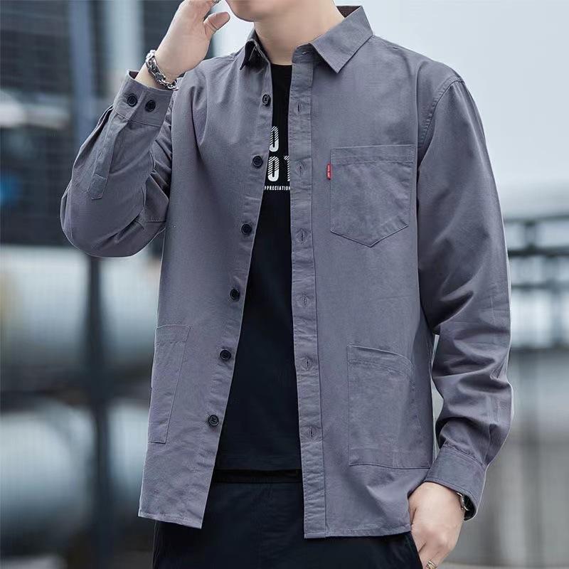 High end pure cotton long sleeved workwear shirt men's jacket spring autumn casual shirt men's top