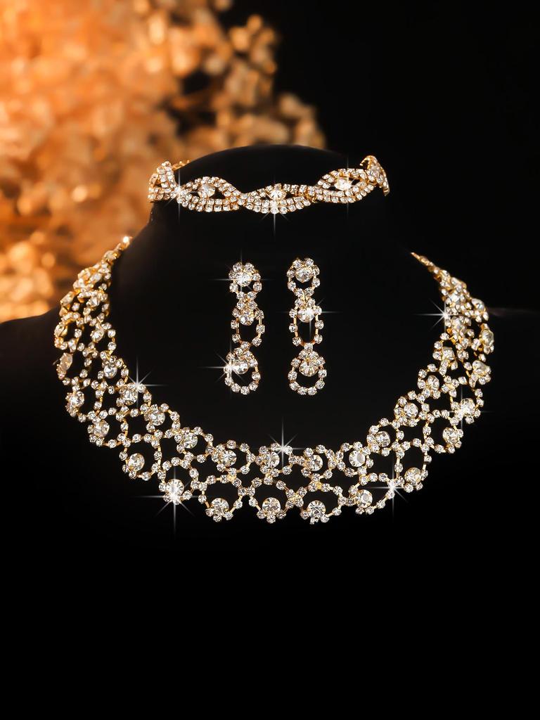 Elegant Rhinestone Zirconia Necklace & Jewelry Set for Bridal & Evening Wear