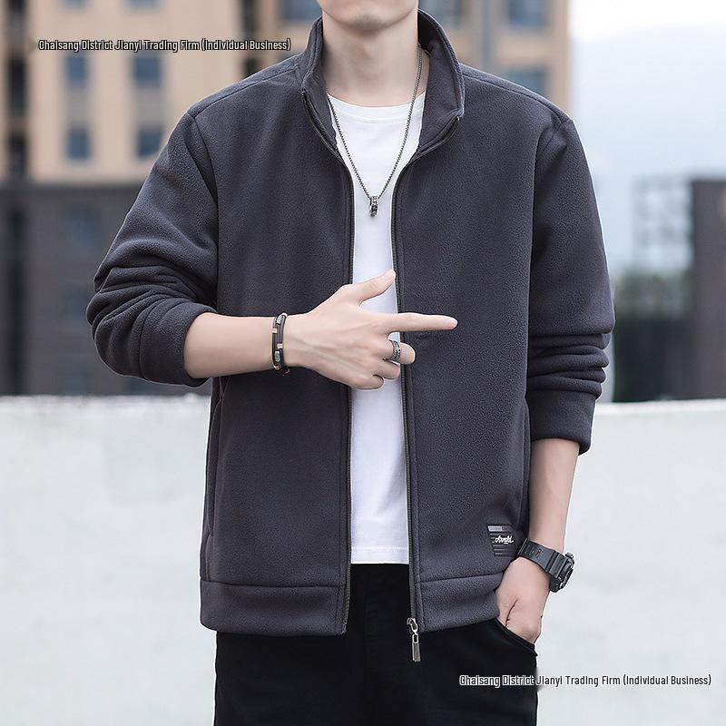 Men's Spring/Autumn Stand Collar Sherpa Fleece Hoodie Cardigan