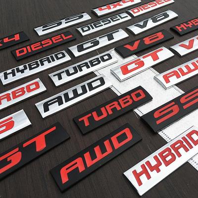 שינוי רכב 3D סטריאו AWD TURBO HYBRID טורבו מתכת מדבקות לרכב V6 V8 עקירה סטנדרטית GT מדבקות לרכב זנב אחורי