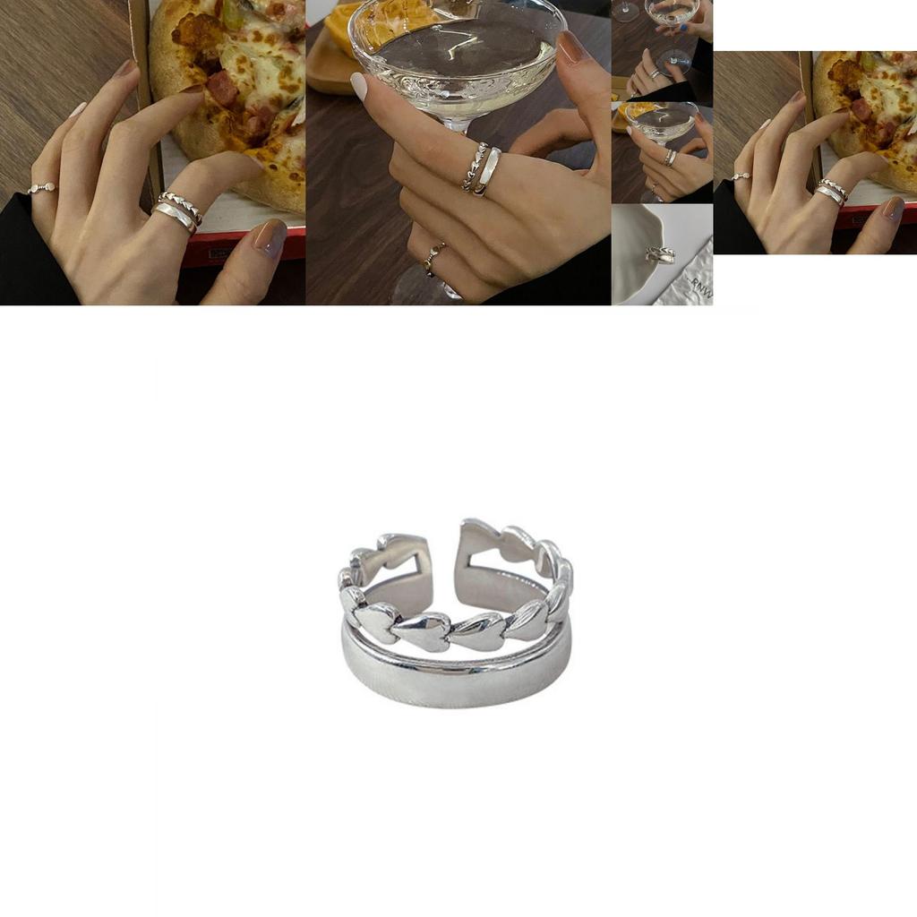 Adorable Korean-inspired Adjustable Heart Shaped Double Layer Silver Ring 2021 Trendy Design For Fashion Enthusiasts