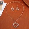 3 PCS Women's Retro Fashion Hollow Double Heart Rhinestone Decorated Alloy Pendant Necklace And Earring Zircon Set