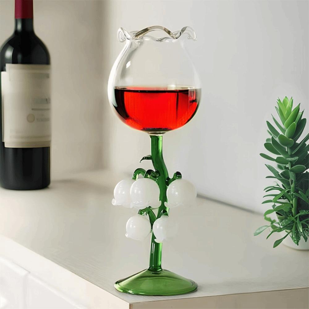 Exquisite 3 D Flower Bell Orchid Goblet Clear Heat-resistant Orchid Tall Glass Handmade Vintage Water Cup Dinner Gathering