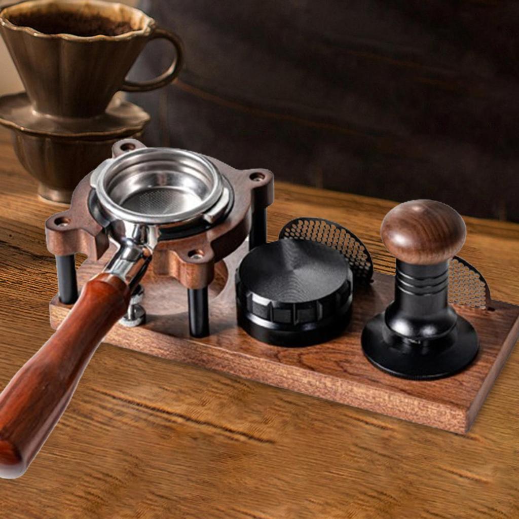 Espresso Tamping Station Countertop Coffee Tamper Stand and Portafilter Holder Espresso Tamp Tool Wooden Coffee Tamper Holder