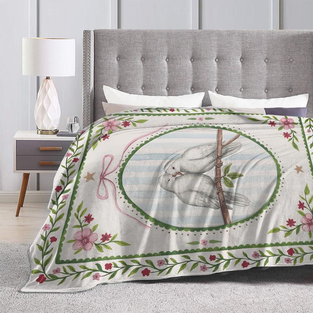 Super Warm Blanket Child Decorative Border Painting Art Birds Bedding Throws Flannel Bedspread For Couch Bed Sofa Bed Cover