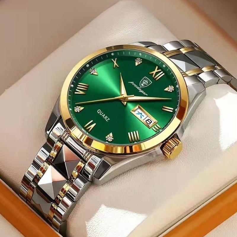 POEDAGAR Top-Marke Luxus Mode Grüne Zifferblatt Uhr Herren Wasserdicht Leuchtend Wochentag Datum Uhr Sportuhren Quarz Armbanduhr