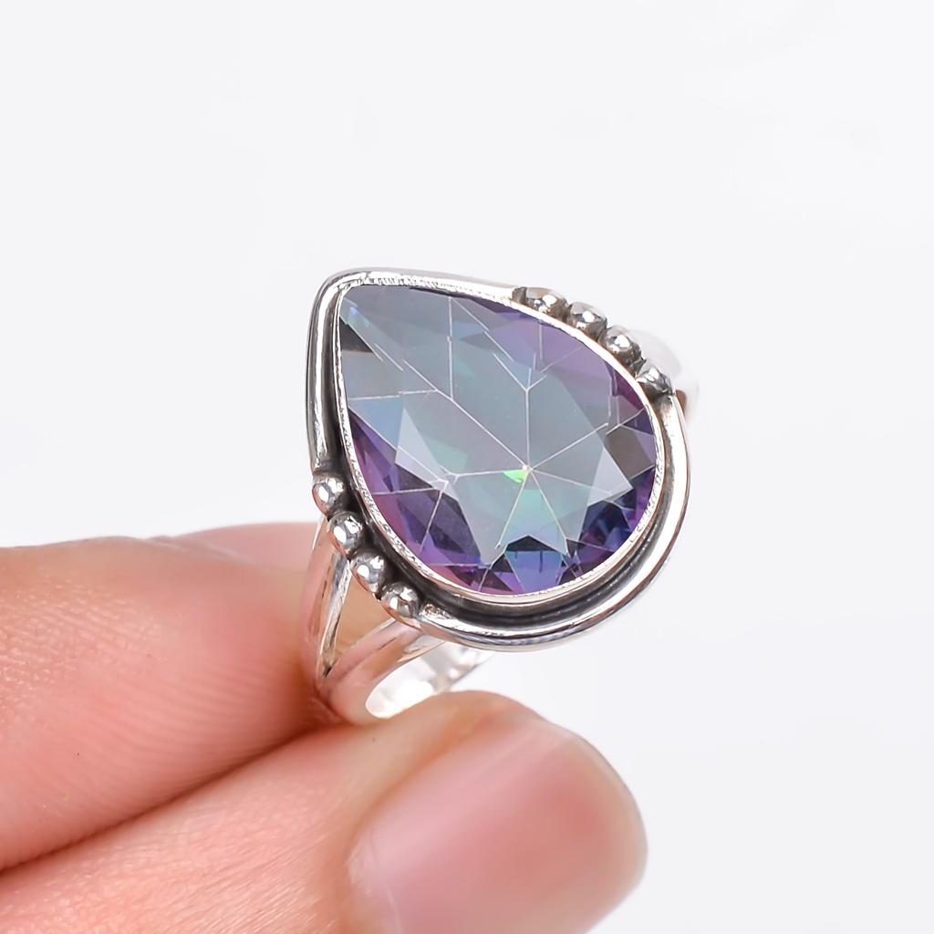 Rainbow Mystic Fire Topaz Gemstone 925 Sterling Silver Ring V9497, Rainbow Ring, Pear Ring, Valentin's Day Gift, Gift For Her, Birthday Gift, Handmade