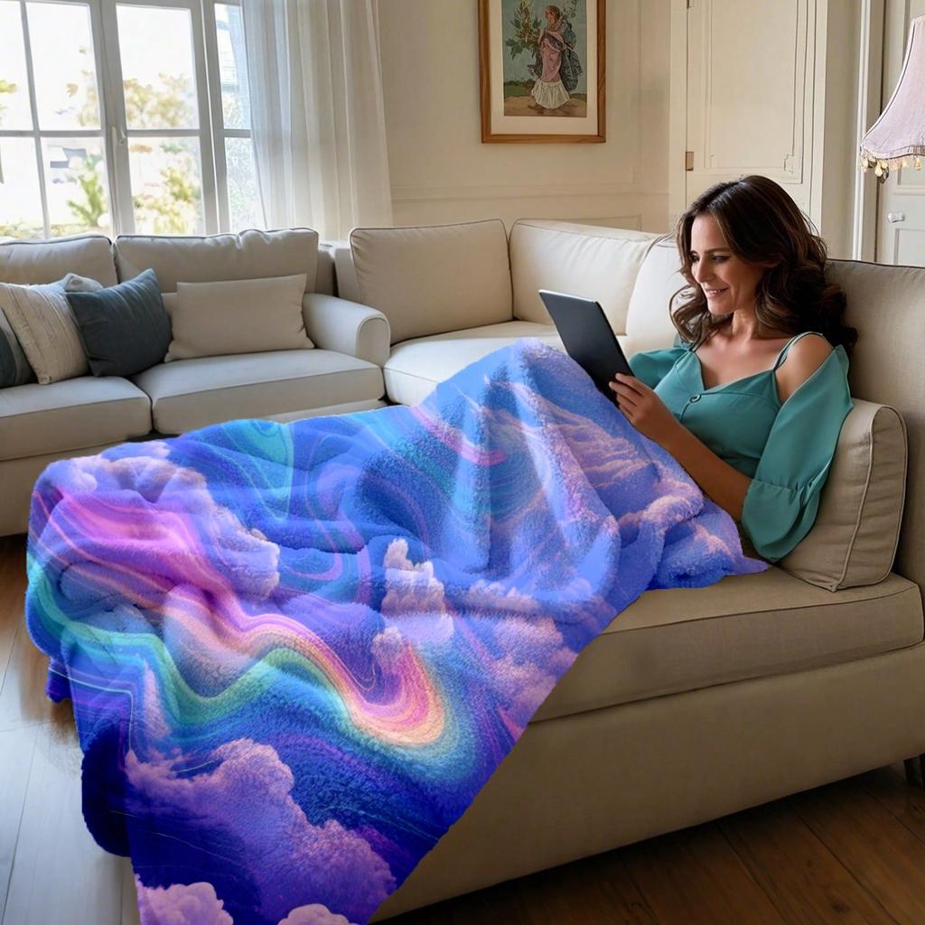Colorful Cloud Pattern Flannel Printed Blanket Suitable for All Seasons Suitable for Living Room Office Sofa and Travel