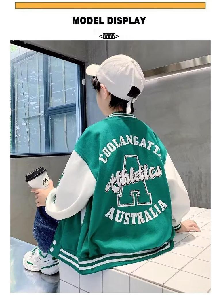 Boys' Trendy Autumn 2024 Street Style Baseball Jacket