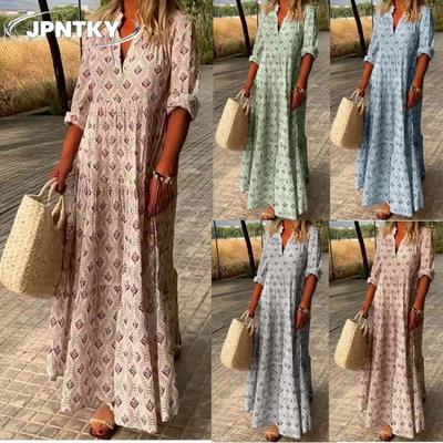 JPNTKY Fashion Summer Spring 1/2 Sleeves V-Neck Casual Dresses