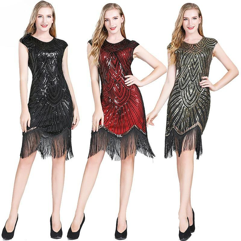 Retro Sequined Tassel Skirt Toast Dress Tassel Dress Party Dance Dance Party Dance Skirt Holiday Gift