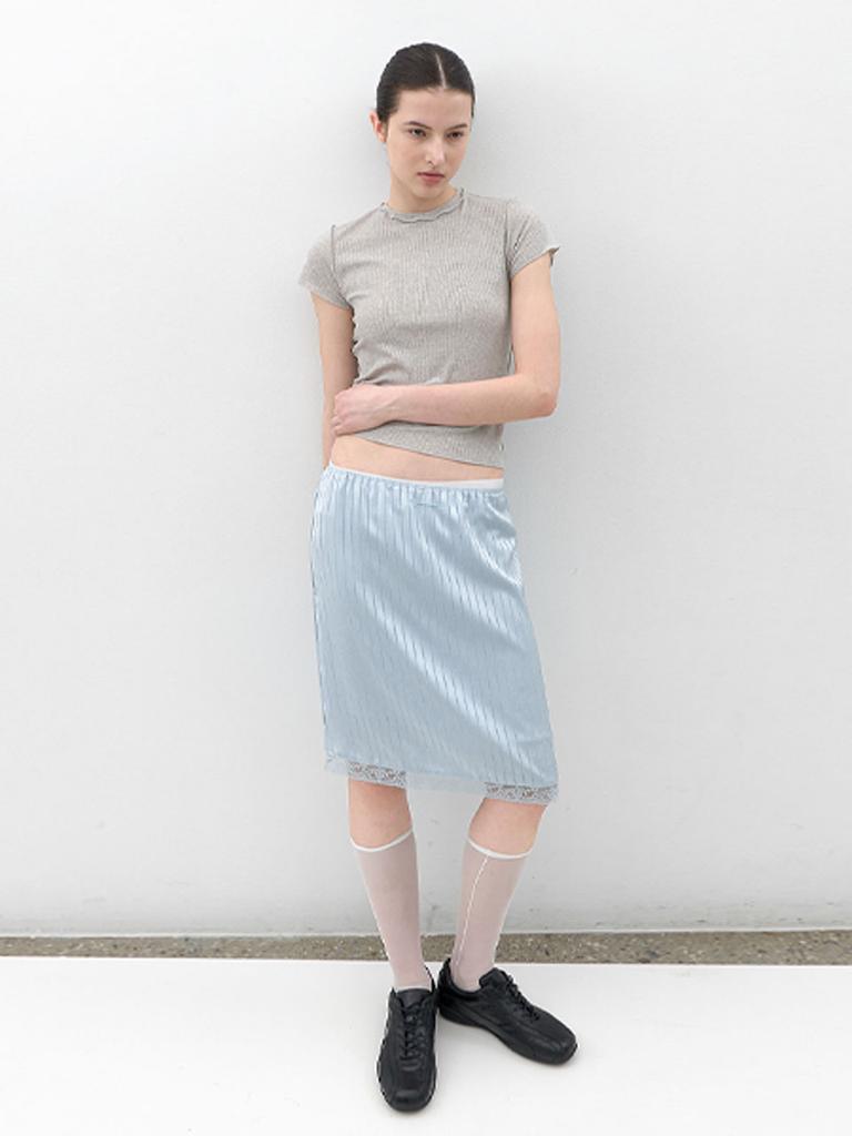 Atelier Nine An Satin Set-Up Lace Tape Banding Midi Skirt (Sk-5107)