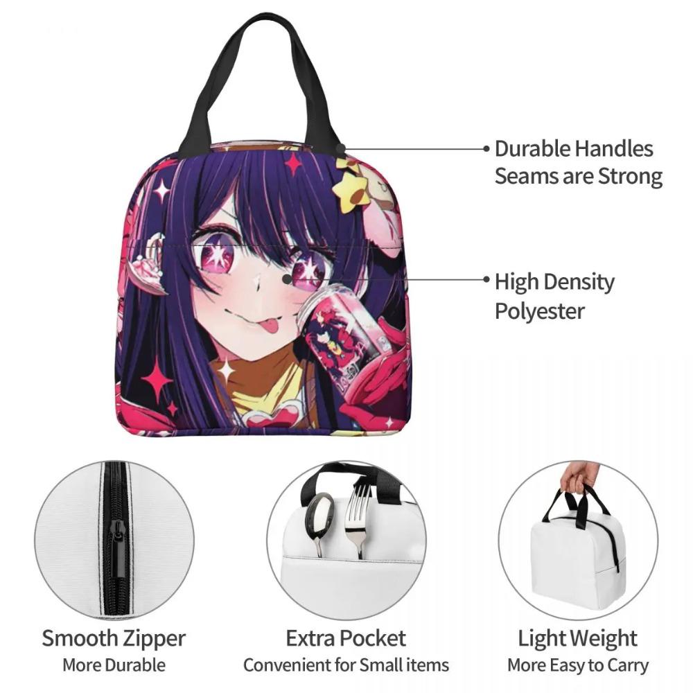 Oshi No Ko Anime Kawaii Insulated Lunch Bag for Women Office Cooler Thermal Food Box Tote Portable Lunch Boxes Container