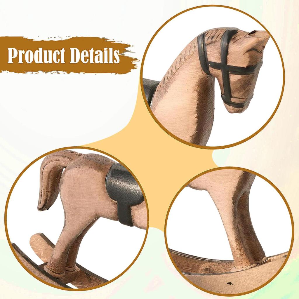 Vintage Wooden Rocking Horse Decor Collectible Retro Decoration Rocking Horse Figurine Wooden Horse Statue for Shelf Bedroom