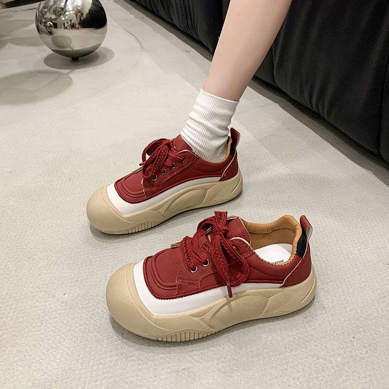 Spring and Autumn Retro Thick Baseplate Shoes Soft Leather Big Head Ugly Cute Casual Round Head Soft Sole Soft Surface Niche Original Single Shoes Wom